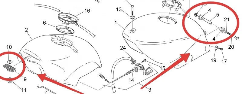 Kit Gommini Serbatoio Inferiori E Superiore Aprilia RS 125 50 AF1 Futura Tuono